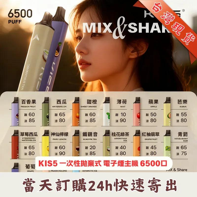 凱斯 KIS5 6500口磁吸式拋棄式電子煙｜自由拼接雙口味 17款現貨